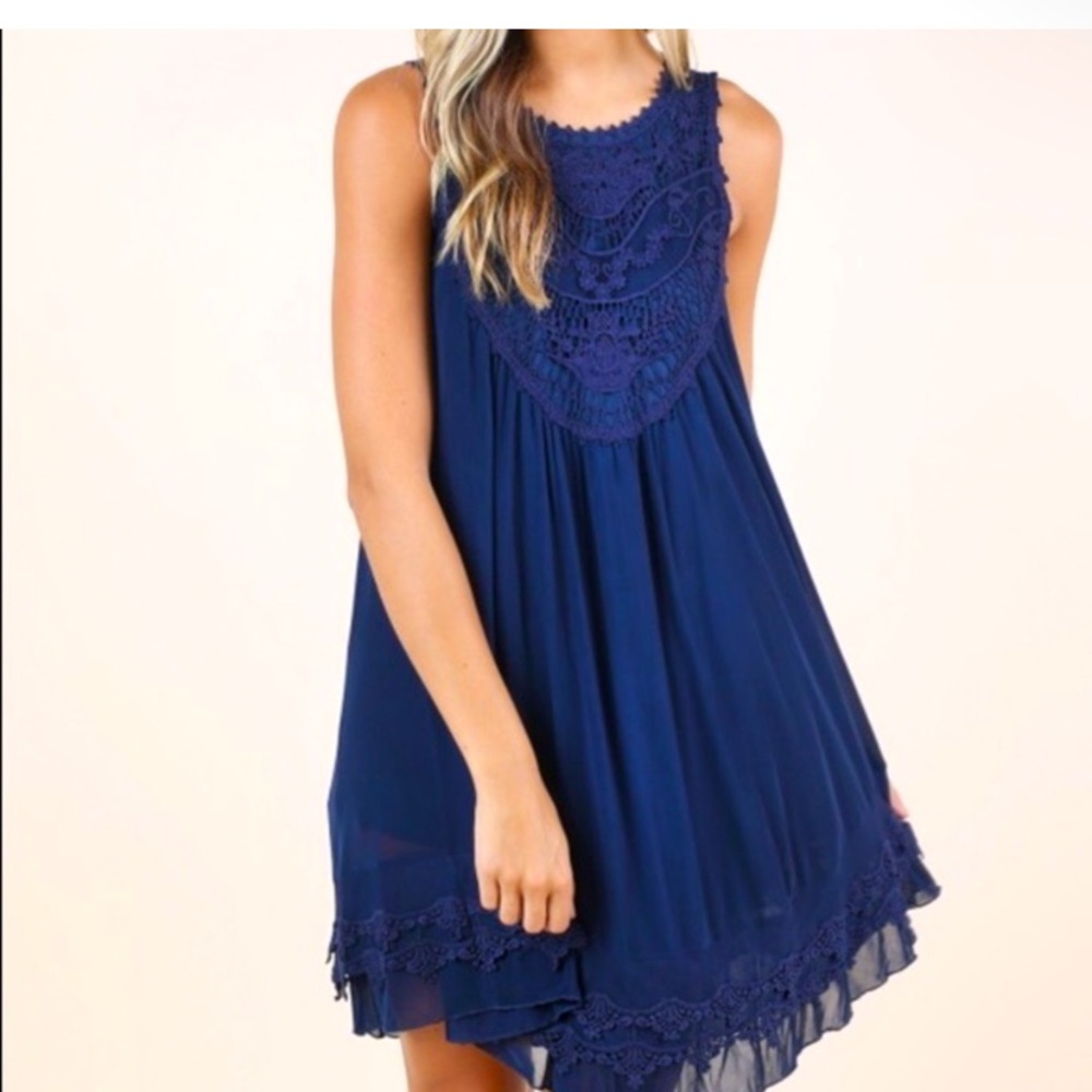 ❤️🥰Altar’d State Lacey Double Layer Flowing Long Blue Sleeveless Mini Dress